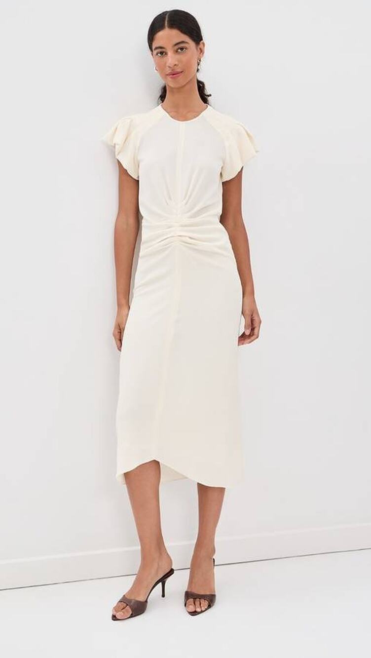 Isabel Marant Terena Crepe Gathered Waist Dress in Vanilla FR 40 US 8